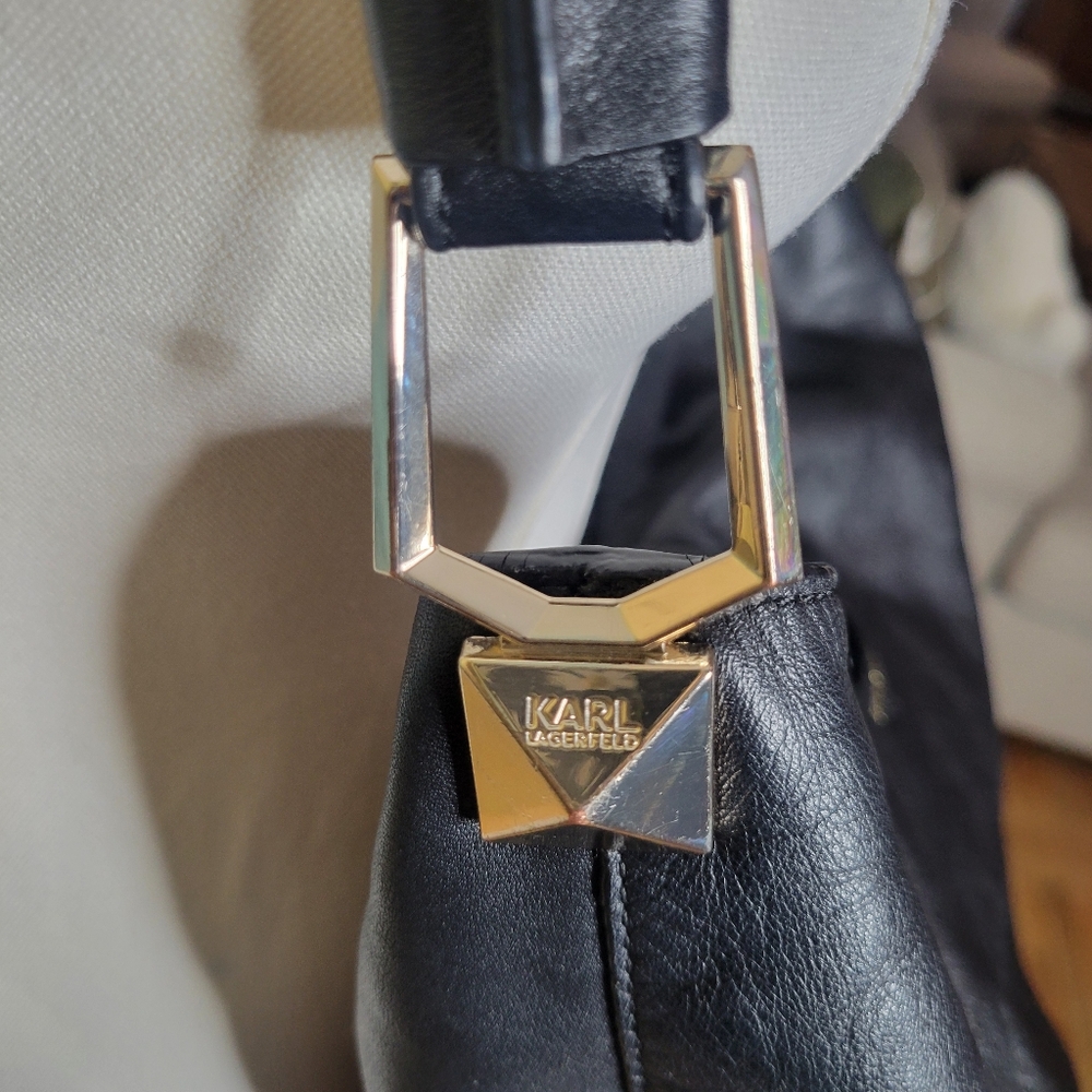 Karl Lagerfeld Paris Devon Hobo Bag Black With Tassels & Gold Hardware Purse - Picture 6 of 16